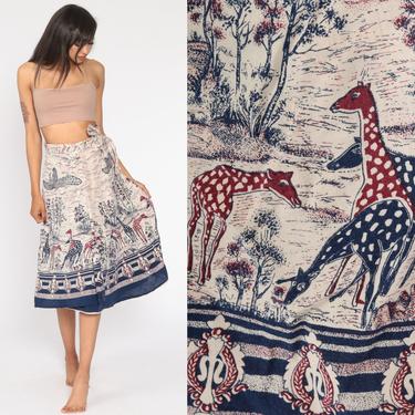 Giraffe Wrap Skirt Hippie Indian Bird Print Midi Ethnic Boho Cotton Bohemian Batik High Waist Vintage Festival Extra Small Medium XS 