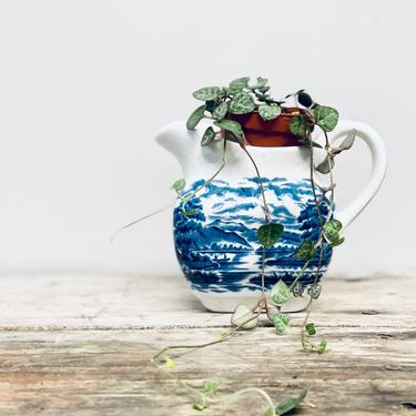 Blue + White Vintage China Cream Pitcher | Royal Warwich Lochs of Scotland Loch Leven | Small Planter | Made in England | Chinoiserie 