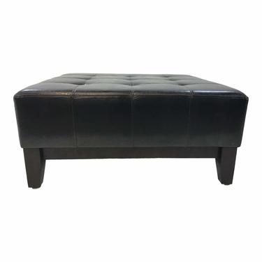Transitional Tufted Espresso Leather Cocktail Ottoman