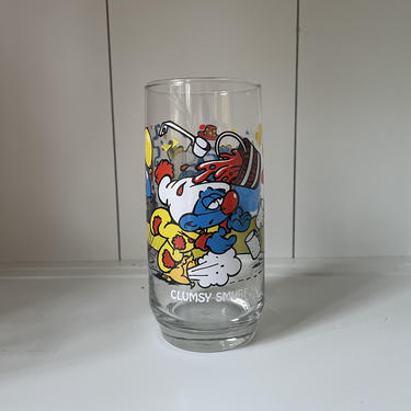 Vintage Libbey Smurf Collectable Water Glass, 1983, &amp;quot;Clumsy Smurf&amp;quot; Cartoon Classics 