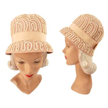 1960s Pale Pink Bucket Hat - 1960s Pink Hat - Vintage Dusty Rose Hat - 1960s Mod Hat - 1960s Sequin Hat - Vintage Pale Pink Hat - 60s Hat 