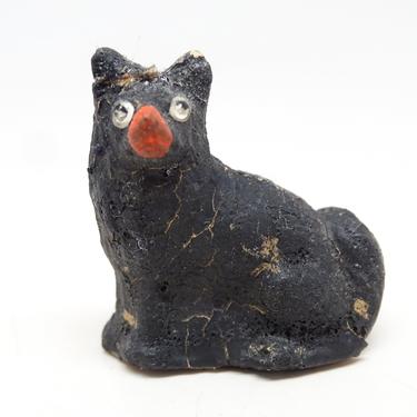 Antique Small 1930's German Halloween Black Cat, Vintage Hand Painted Composite, GERMANY 
