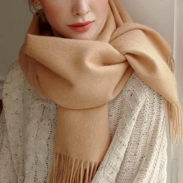 Wool scarf, handmade scarf, gift ideas, gift for her, wool scarf, Merino Wool, winter scarf, made in US, light caramel 