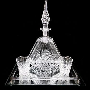 Vintage Crystal Decanter + Old Fashioned Glass Set || Stunning 3-Piece Barware Set 