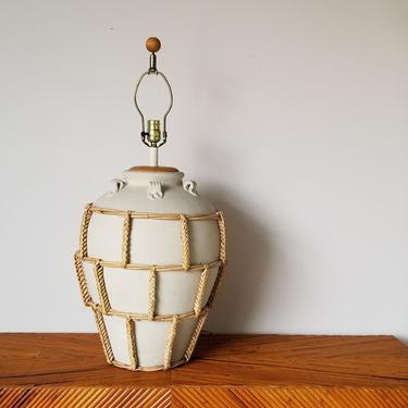 Vintage Matte Texture Pottery Table Lamp With Rattan Wrapped by MIAMIVINTAGEDECOR