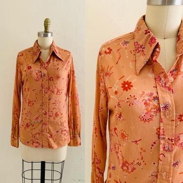vintage 70's floral orange blouse 