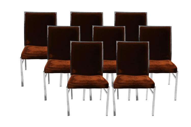 Eight Milo Baughman Style Mid Century Chrome Dining Chairs Pierre Cardin Dillingham 