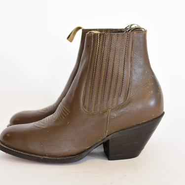 Size 9-9.5 | Vintage Deadstock 80s Western Boot | Brown Chelsea Boot | 