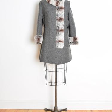chinchilla fur coat, vintage 60s coat, gray wool coat, 60s fur trim coat, 60s clothing, genuine fur coat, 60s jacket, mod coat, mid century 