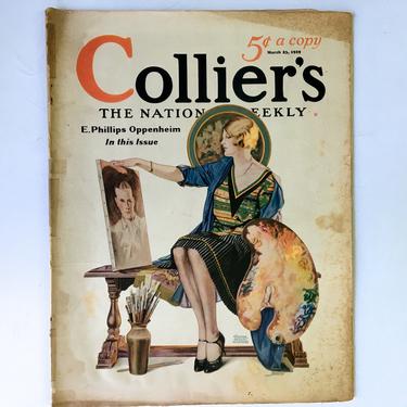 1929 Collier's Magazine Artist By Walter Beach Humphrey, Lady Painter Admiring Her Male Portrait 