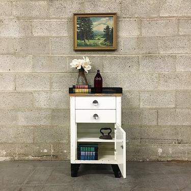 Vintage Metal Cabinet Retro 50's Kitchen Storage Unit White and Black Multi Draw Bathroom Vanity LOCAL PICKUP ONLY 