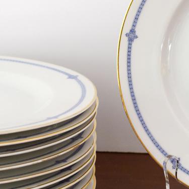Blue and White Vintage China Plates. Art Deco Blue Rimmed Porcelain Dishes. Hutschenrenther Selb. 