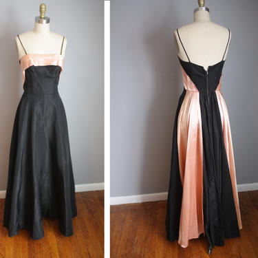 1950's Gown // Black with Pink Satin Panels // XS 