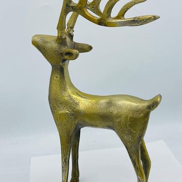 Vintage Large Cast Metal  Brass tone  Deer Figurine- 13.5&amp;quot; X 7&amp;quot; X 2&amp;quot; 