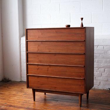 Restored Mid Century Modern Walnut High Dresser with Custom-Made Walnut Handles 