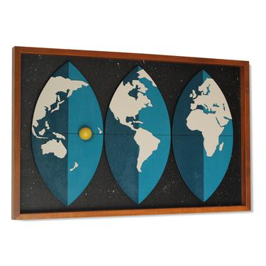Mid Century Modern Art Abstract World map Witco Wall Sculpture Painting Hanging Wood Space age Artwork, Danish Tiki Atomic Decor JETSETTER 