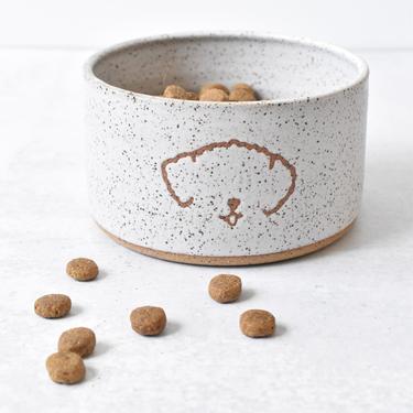 Small Medium Dog Bowl with poodle, doodle, bichon frise, waterdog, puli, Labradoodle, Cockapoo, Bolognese, Havanese, Airedale Terrier ears 