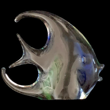 Vintage Modern Murano Italian Art Glass Figurine Sculpture of a Fish in Clear, Blue &amp; Green Italy Modernist Design 