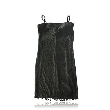 90s Edgy Metallic Silver Black Dress // Beaded Fringe Hemline // City Triangles Dress // Size Small 