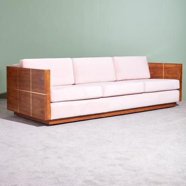 Milo Baughman Style Wood Case Sofa