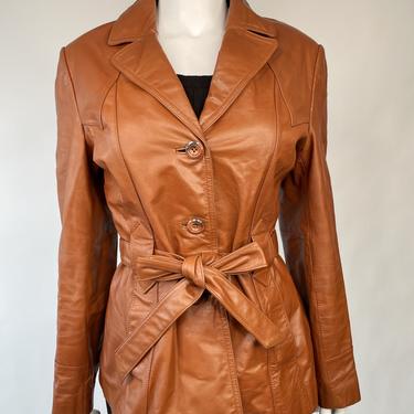 Chestnut Leather Belted Blazer