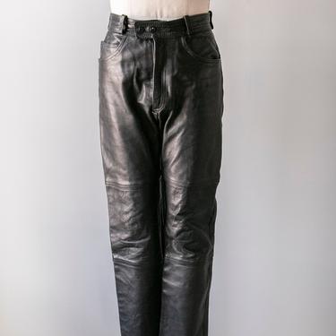 1980s Leather Motorcycle Pants Black Men's 32