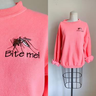 Vintage 1990s Neon Pink Mosquito Sweatshirt / M-L 