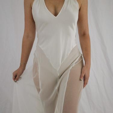Vintage White Silk Full Length Slip Dress (S) 
