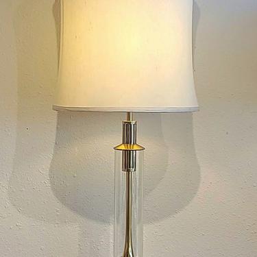 TUBULAR GLASS AND BRASS STIFFEL STYLE TABLE LAMP WITH LINED SHADE