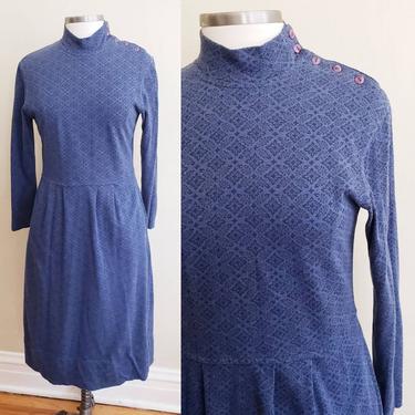 1980s Laura Ashley Blue Print Dress / 80s Long Sleeved Dress Cottagecore Prairie / M / Holly 
