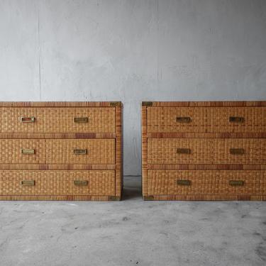 Pair of Campaign Cane and Brass Dressers 