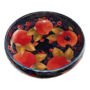 Moorcroft Pomegranate Pedestal Bowl Antique 1920s Art Nouveau Style Arts &amp; Craft Era Classic Signed William Moorcroft Fruit Compote 