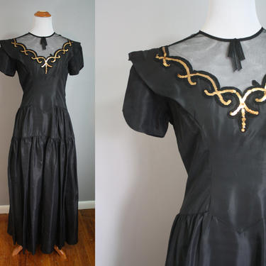 Late 1940's Dress // Sequined with Netting // Small 