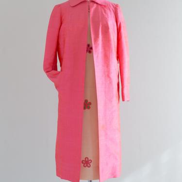 Darling 1960's SILK Two Piece HOT Pink Coat and Dress Set / ML