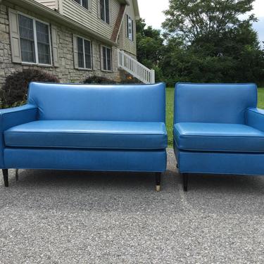 2pc mid century couch sectional cobalt 