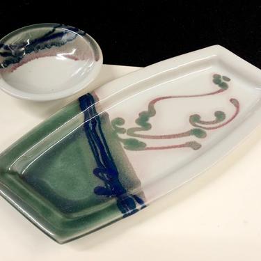 Sushi Plate and Soy Sauce Bowl Bauer Stillfire Modernist Northwest Studio Pottery 