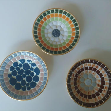 1960's Modern Mosaic Tile Dishes - Set of 3 