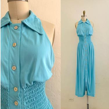 vintage 70's blue halter maxi dress 