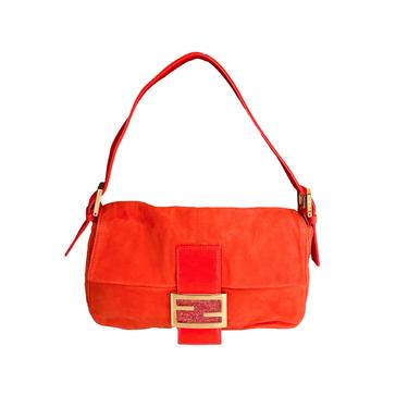 Fendi Orange Suede Baguette Shoulder Bag