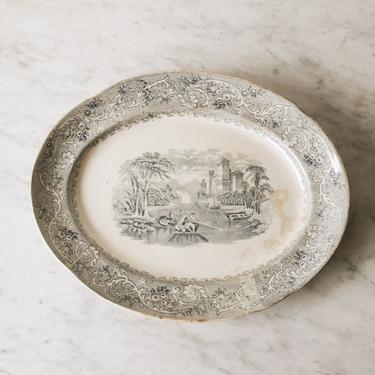 Transferware Oval Platter with Chinoiserie Pattern