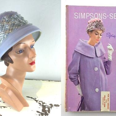 Happy Springtime Moments - Vintage 1950s 1960s Periwinkle & Lavender Netted Raffia Bucket Hat 