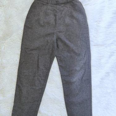 Vintage Wool High-Waisted Trousers // Grey Slim Fit Pants 
