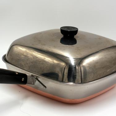 vintage revere ware square frying pan/copper clad bottom/double ring mark 