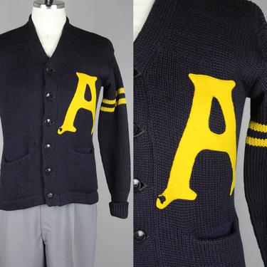 1920s Collegiate Cardigan · Vintage 20s 30s Wool Sweater with Felt &amp;quot;A&amp;quot; Patch · Extra Small / Small 
