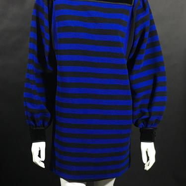 Vintage 1980s Designer Nina Ricci Striped Knit Dress - Small 