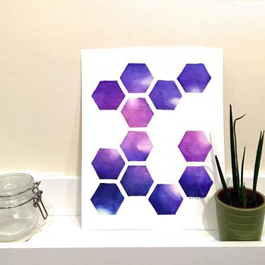 ORIGINAL Watercolor Geometric Hexagon Pattern Painting 
