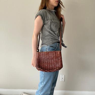Vintage Brown Woven Leather Crossbody Bag 