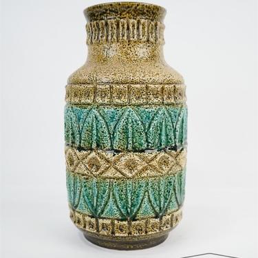 Blue and olive ceramic vase, w. German
