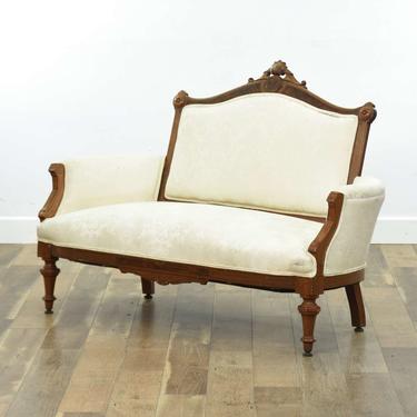 Carved Victorian Eastlake Style Ivory Loveseat 