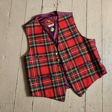 vintage Dunn &amp; Co. Great Britain red tartan vest | wool plaid men’s Christmas waistcoat 